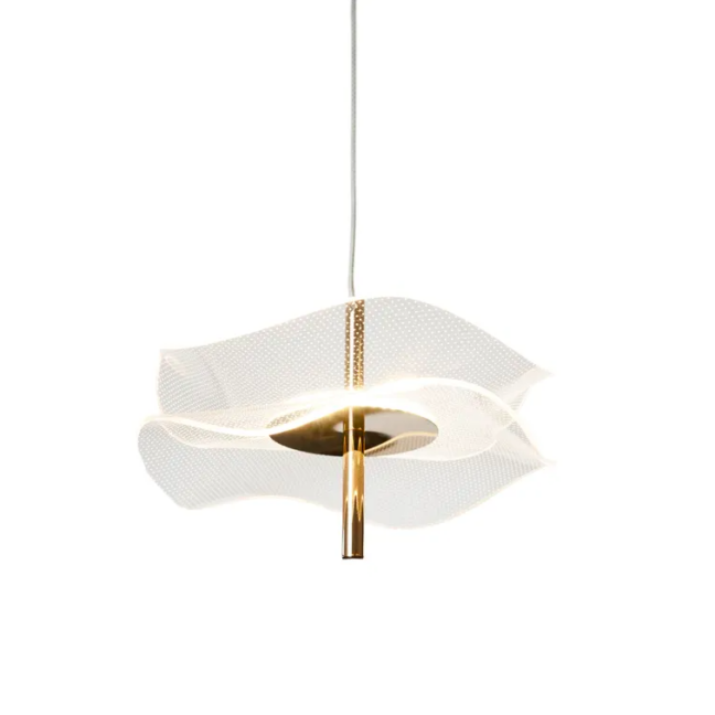 Złota wisząca lampa Mariposa z akrylowym kloszem