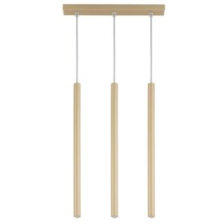 Złota wisząca lampa Filora 3 na listwie w formie smukłych tub