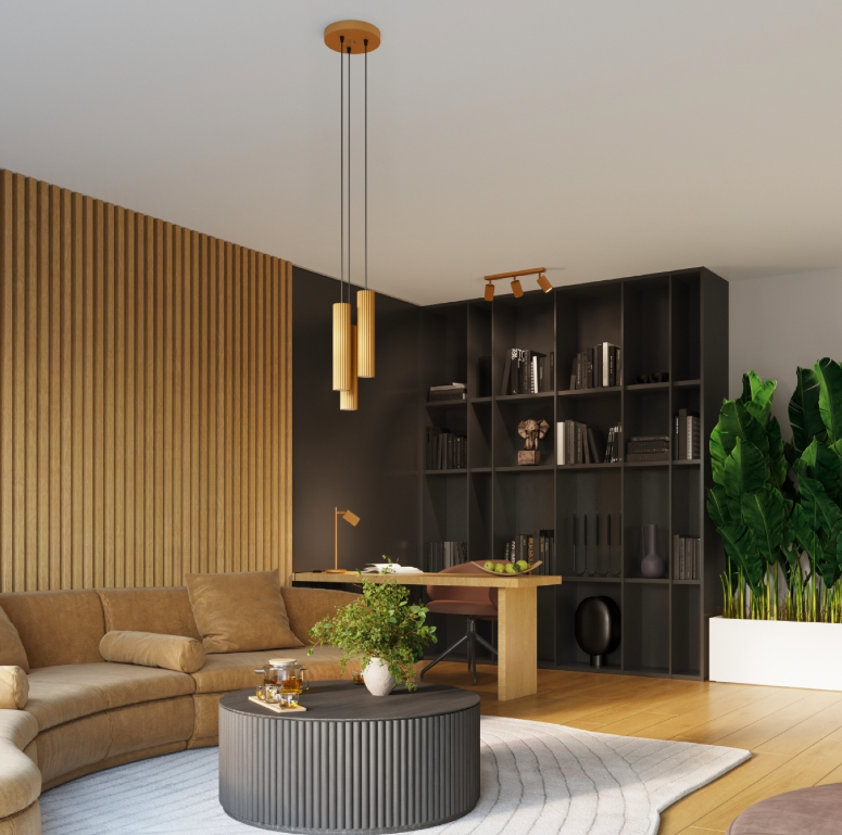 Złota wisząca lampa sufitowa Karbon 3 w kształcie tub