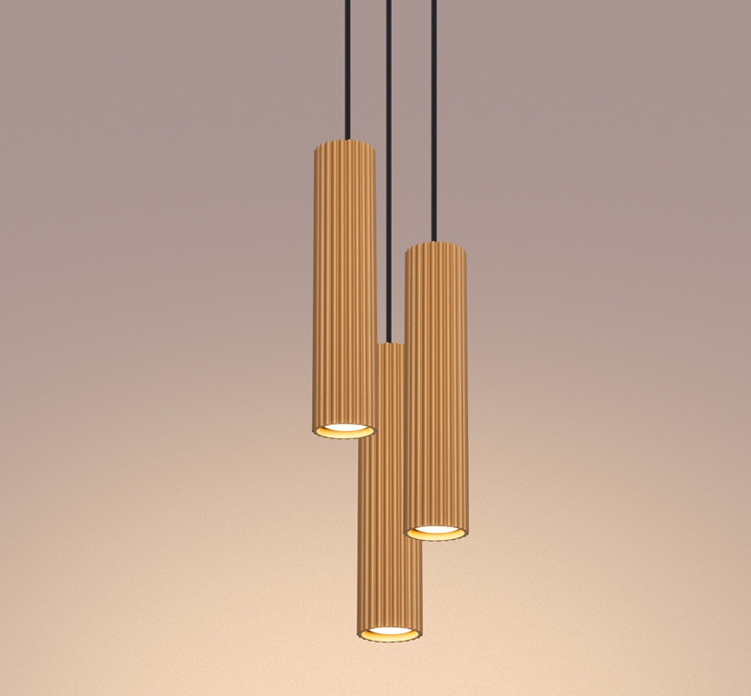 Złota wisząca lampa sufitowa Karbon 3 w kształcie tub