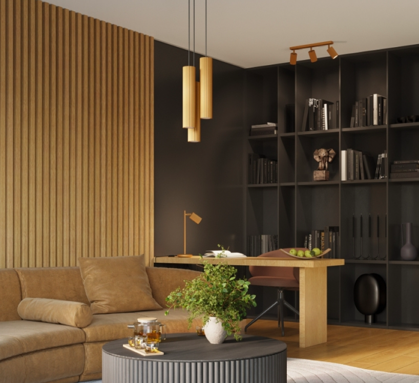 Złota wisząca lampa sufitowa Karbon 3 w kształcie tub