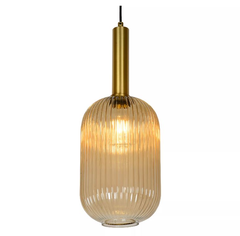Maloto 20 – wisząca lampa w kolorze złoto-bursztynowym z ryflowanym wykończeniem