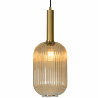 Maloto 20 – wisząca lampa w kolorze złoto-bursztynowym z ryflowanym wykończeniem