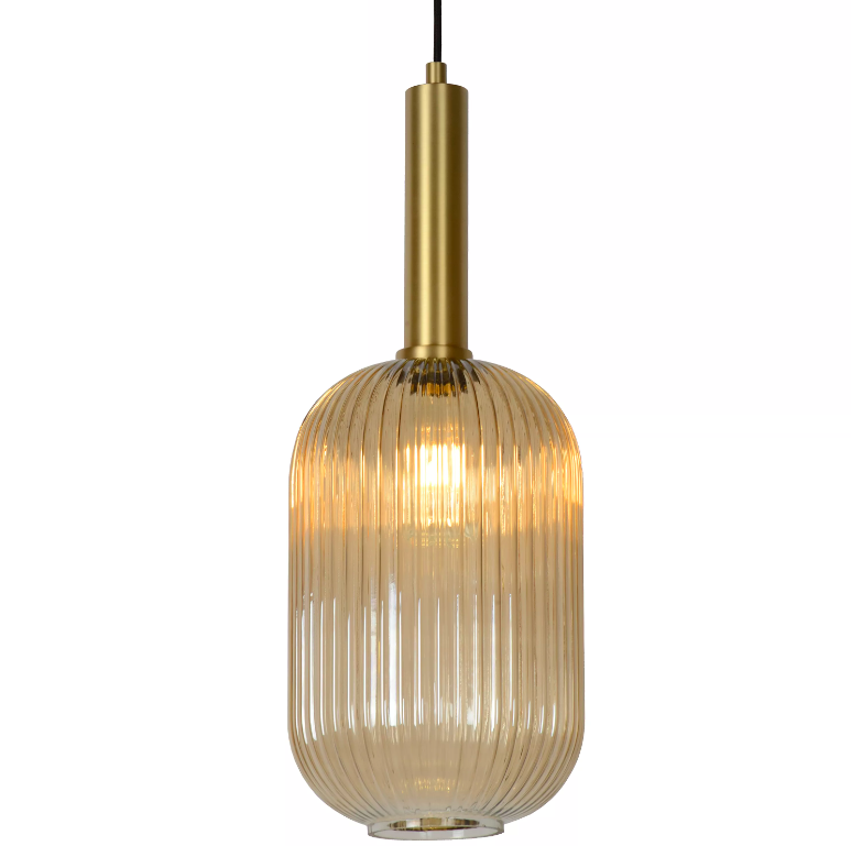 Maloto 20 – wisząca lampa w kolorze złoto-bursztynowym z ryflowanym wykończeniem