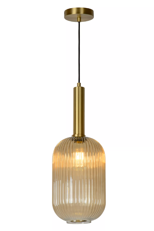 Maloto 20 – wisząca lampa w kolorze złoto-bursztynowym z ryflowanym wykończeniem