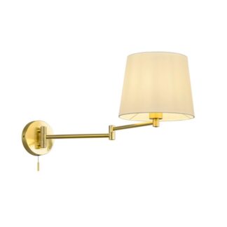 Złoty kinkiet Lyon z wysięgnikiem i białym abażurem