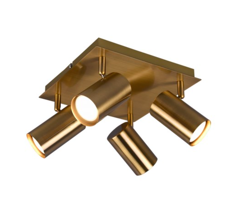 Kwadratowy złoty plafon Marley 4 z regulowanymi kloszami