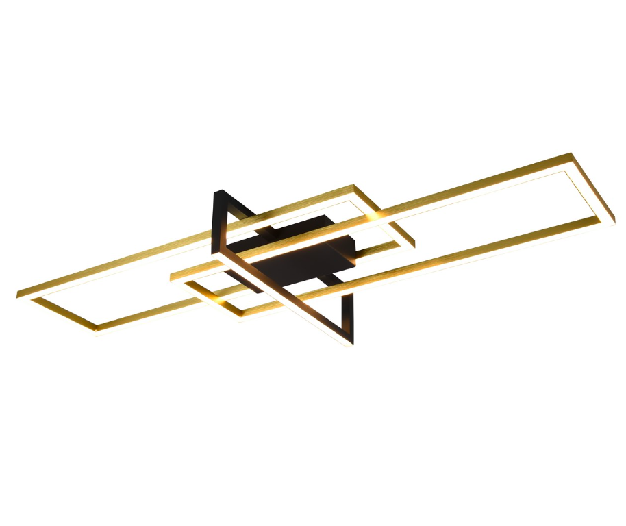 Złoty, płaski żyrandol LED Salinas o mocy 34W i ciepłej barwie światła 3000K