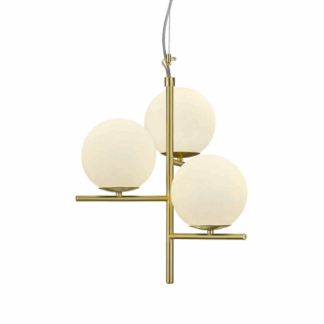 Złoty żyrandol Pure Trio z trzema kulistymi kloszami