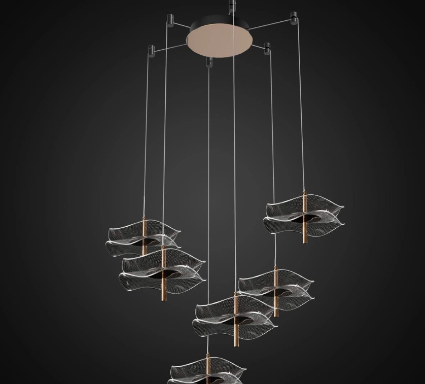 Nowoczesny złoty żyrandol Mariposa LED z akrylowymi kloszami