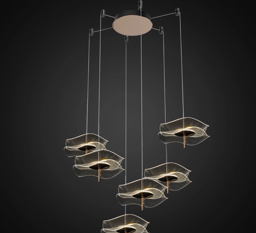 Nowoczesny złoty żyrandol Mariposa LED z akrylowymi kloszami