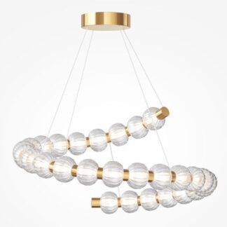 Złoty żyrandol w stylu art deco Amulet LED z formowanymi szklanymi kulami