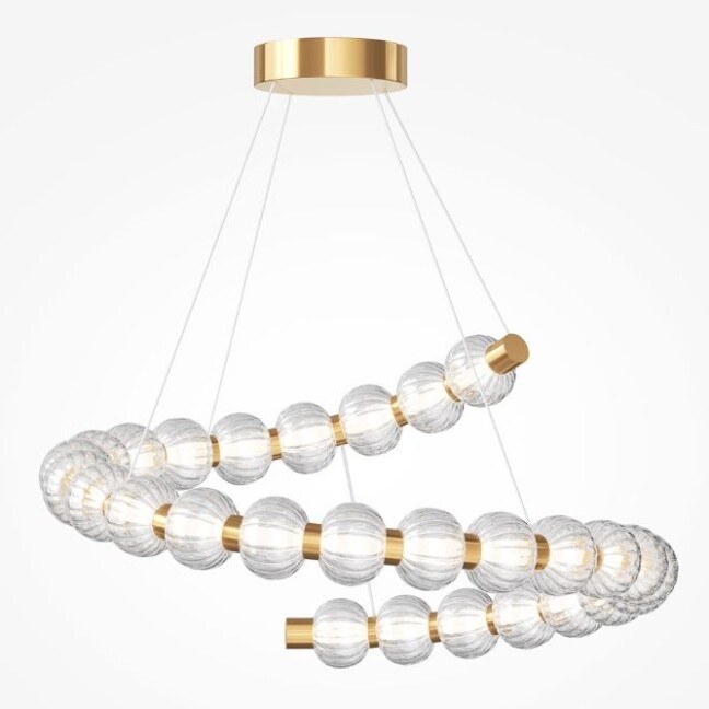 Złoty żyrandol w stylu art deco Amulet LED z formowanymi szklanymi kulami