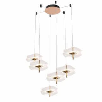 Nowoczesny złoty żyrandol Mariposa LED z akrylowymi kloszami