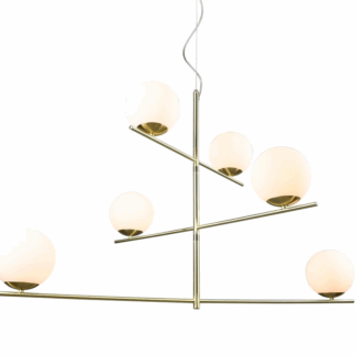 Złoty wiszący żyrandol Pure Trio 6 ze szklanymi kloszami