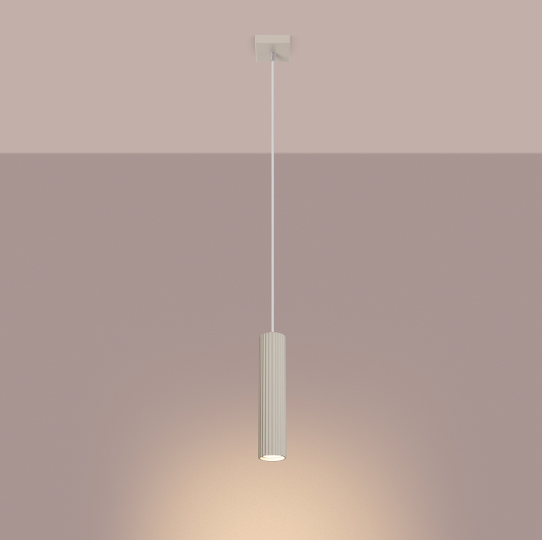 Wisząca lampa Karbon w beżowym kolorze w kształcie tuby