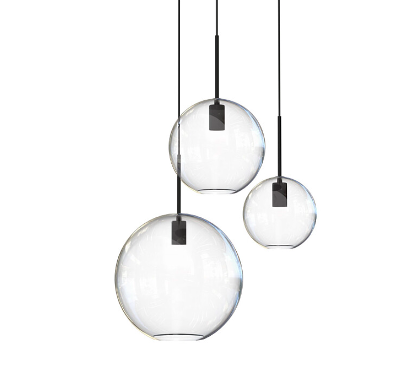 Żyrandol Sphere III z trzema przezroczystymi szklanymi kloszami do salonu