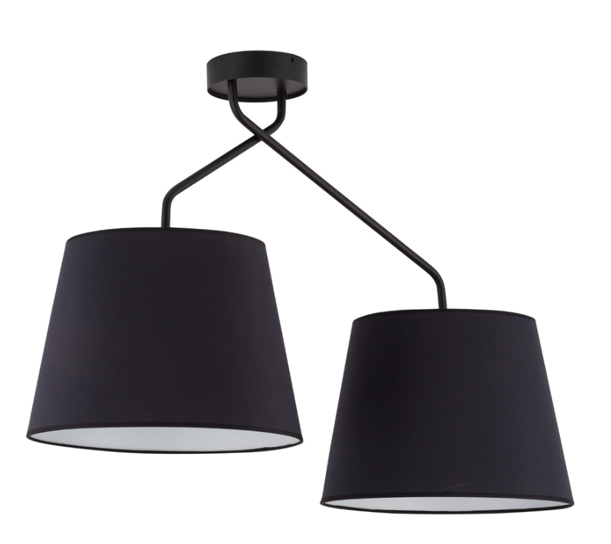 Żyrandol sufitowy CrossBee z dwoma czarnymi abażurami