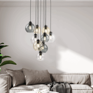 Wiszący żyrandol Cubus 9 z kolorowymi szklanymi kulami