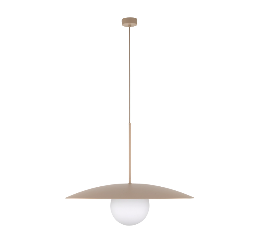 Beżowa wisząca lampa Sabia o średnicy 65 cm z płaskim kloszem