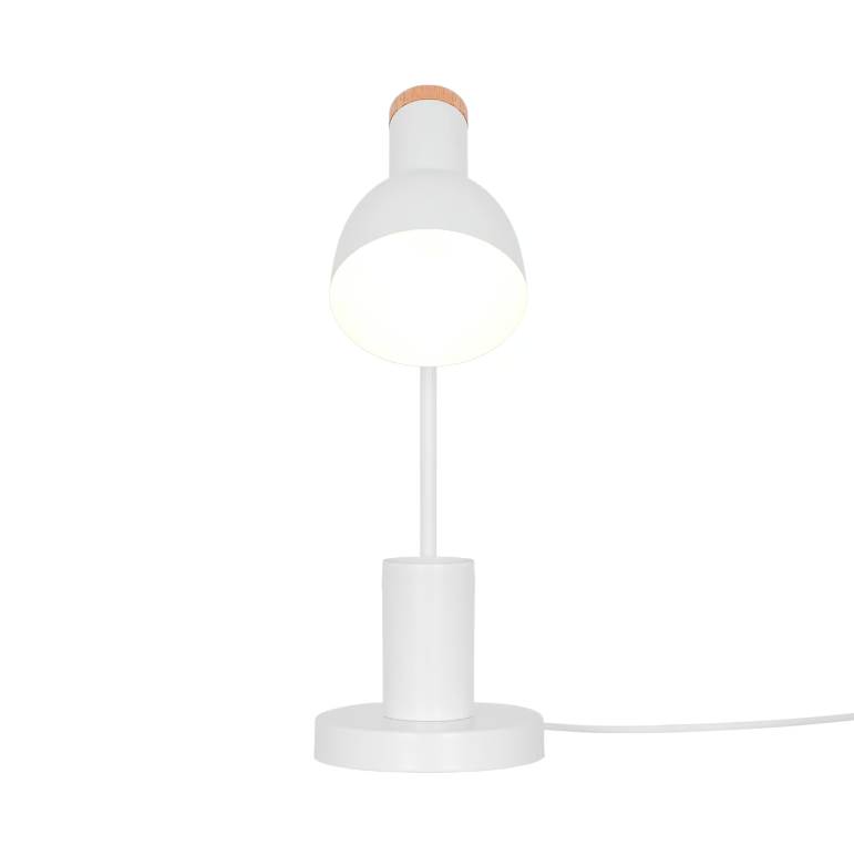 Biała lampka biurkowa dla dzieci Devone z praktycznym przybornikiem