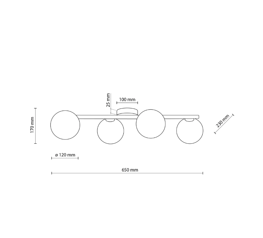 Brązowa drewniana lampa sufitowa Estera 4 z białymi kulistymi kloszami
