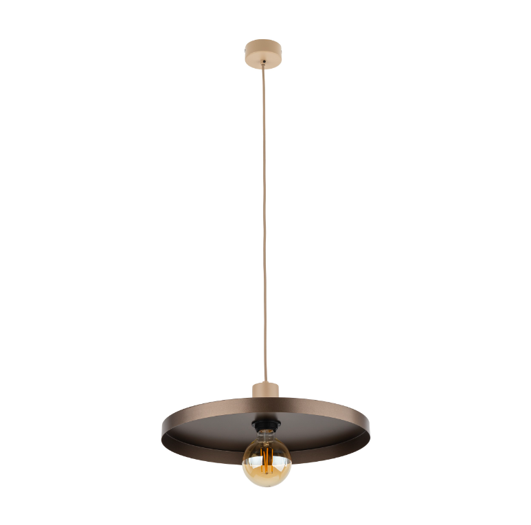 Brązowa, stylowa lampa wisząca Sila 40 o płaskim kształcie