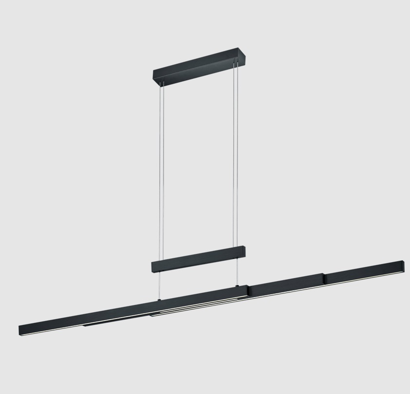 Czarna, 150-centymetrowa rozsuwana lampa wisząca Trajan LED z możliwością regulacji barwy światła