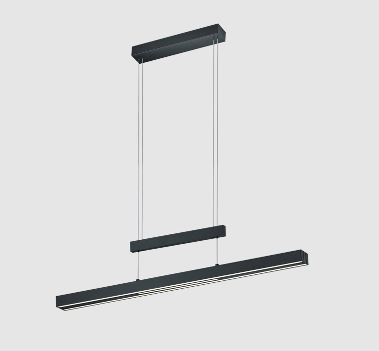 Czarna, 150-centymetrowa rozsuwana lampa wisząca Trajan LED z możliwością regulacji barwy światła