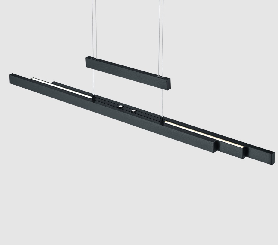 Czarna, 150-centymetrowa rozsuwana lampa wisząca Trajan LED z możliwością regulacji barwy światła
