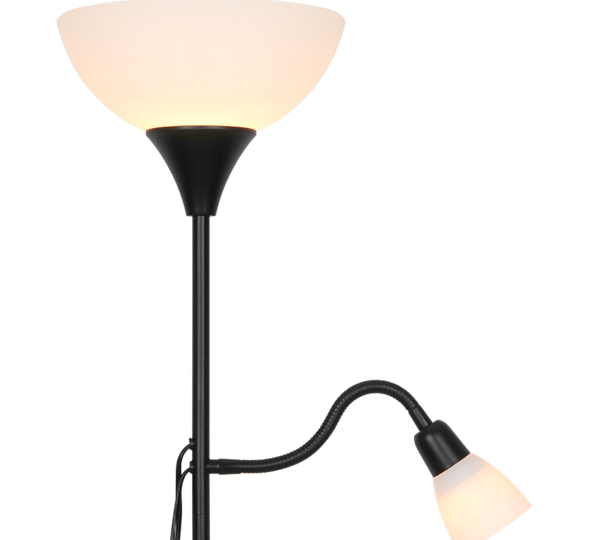 Czarna, wysoka lampa podłogowa Lauria idealna do czytania