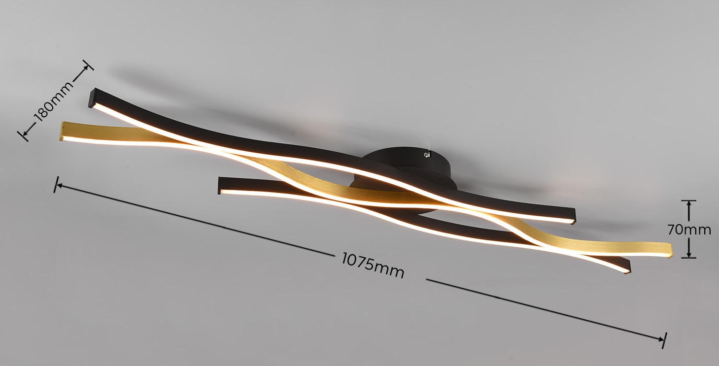 Czarno-złota lampa LED Blaze do sufitu o długości 107 cm i mocy 35W