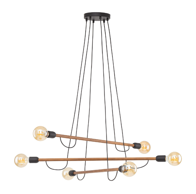 Drewniana lampa sufitowa Helix Wood 6 – idealna do wnętrz w stylu loft i industrialnym