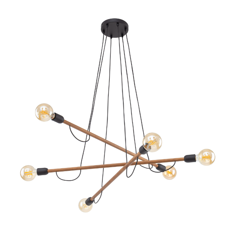 Drewniana lampa sufitowa Helix Wood 6 – idealna do wnętrz w stylu loft i industrialnym