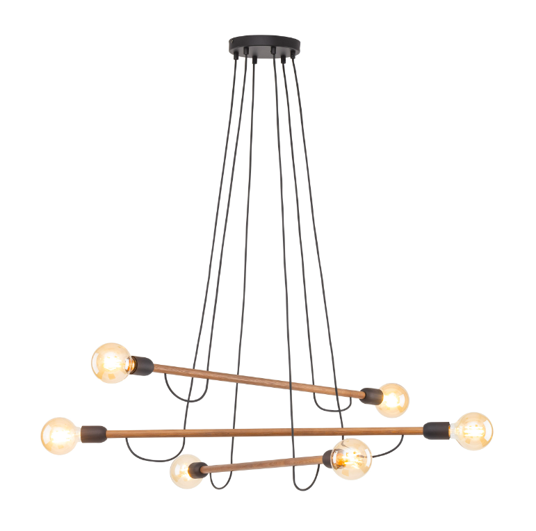 Drewniana lampa sufitowa Helix Wood 6 – idealna do wnętrz w stylu loft i industrialnym
