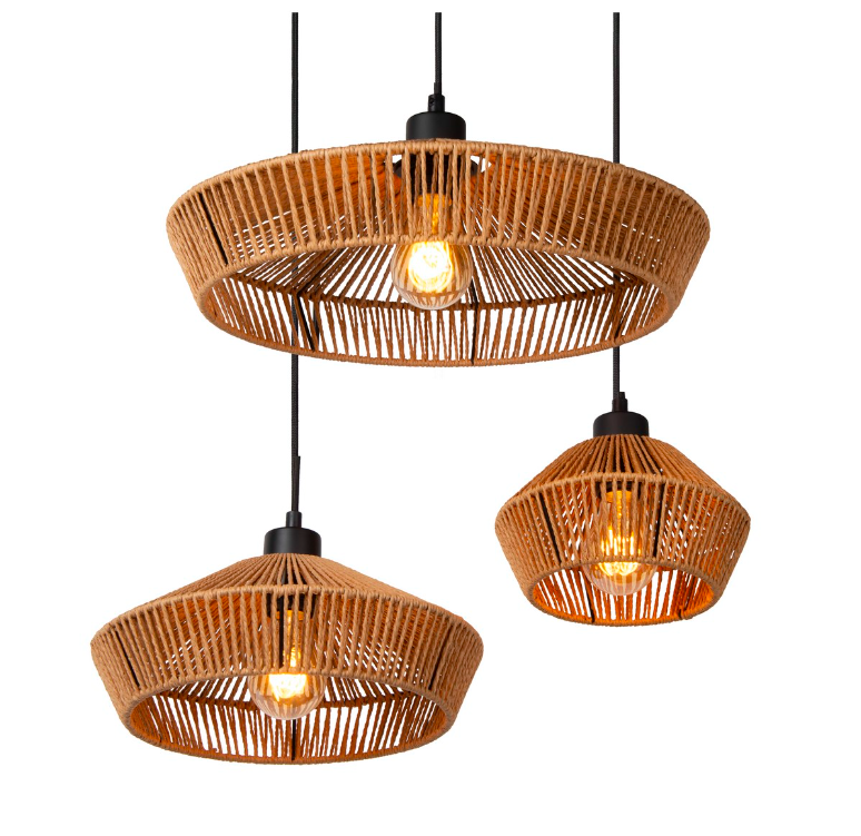 Lampa sufitowa Yunkai 3 wisząca z plecionego papierowego sznura