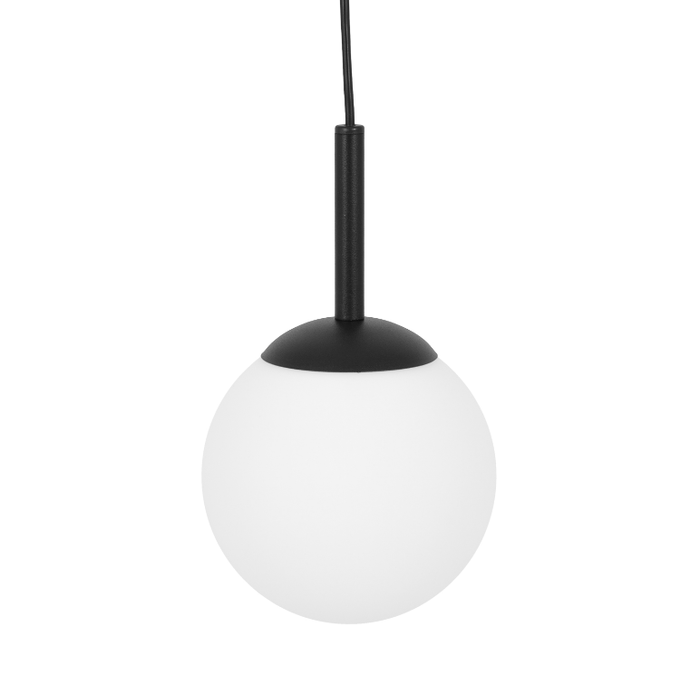 Lampa wisząca Faro 14 to niewielka kula z mlecznym kloszem