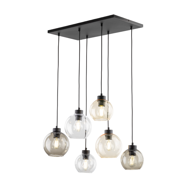 Nowoczesny żyrandol Cubus 6 z kolorowymi szklanymi kulami