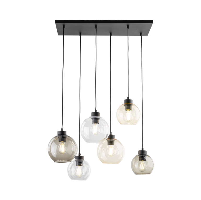 Nowoczesny żyrandol Cubus 6 z kolorowymi szklanymi kulami