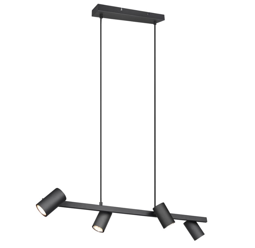 Podłużna wisząca lampa Marley 4 z czarnymi reflektorami
