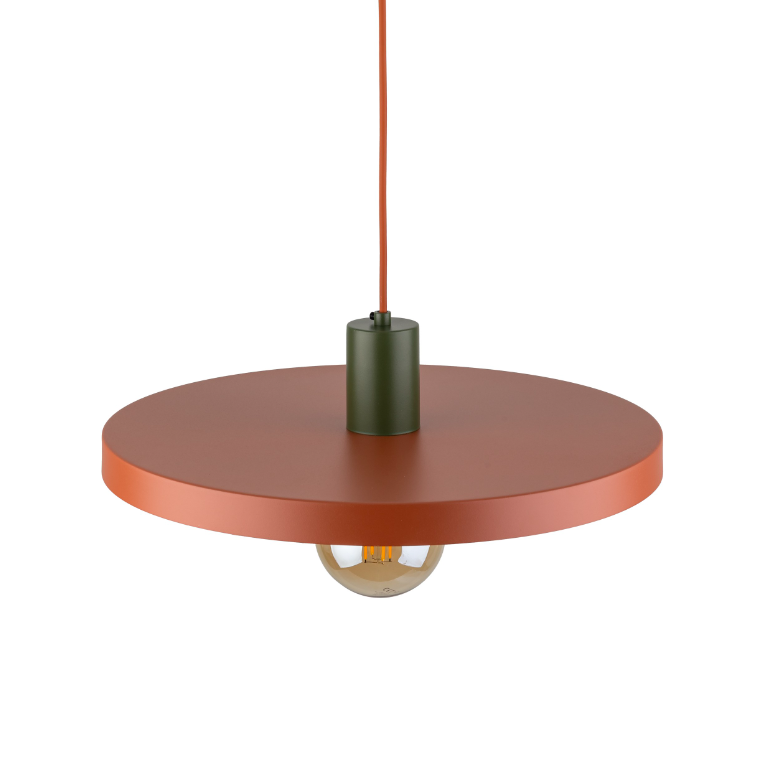Pomarańczowa wisząca lampa Sila 40 z zielonym uchwytem