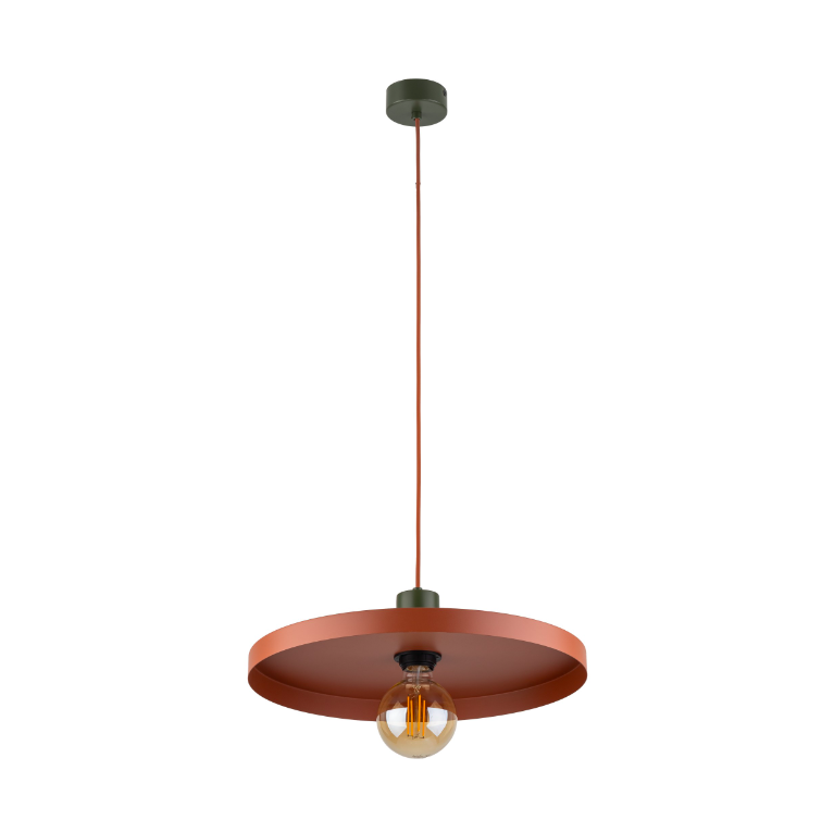 Pomarańczowa wisząca lampa Sila 40 z zielonym uchwytem