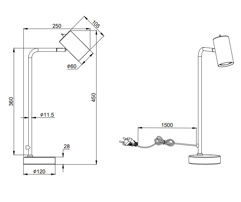 Srebrna, regulowana lampka nocna Marley do sypialni
