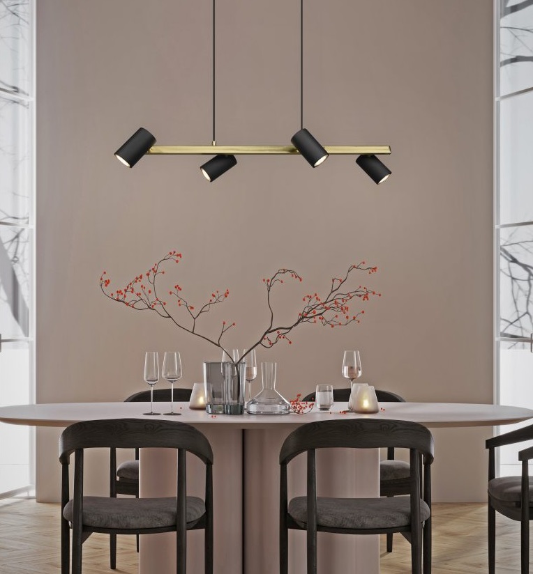 Czarno-złota, podłużna lampa wisząca Marley 4 nad stół