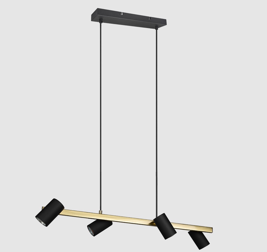 Czarno-złota, podłużna lampa wisząca Marley 4 nad stół