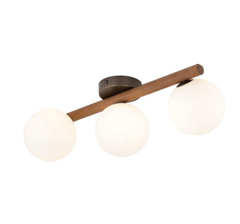 Trzyramienna lampa sufitowa Estera z drewna w kolorze orzecha