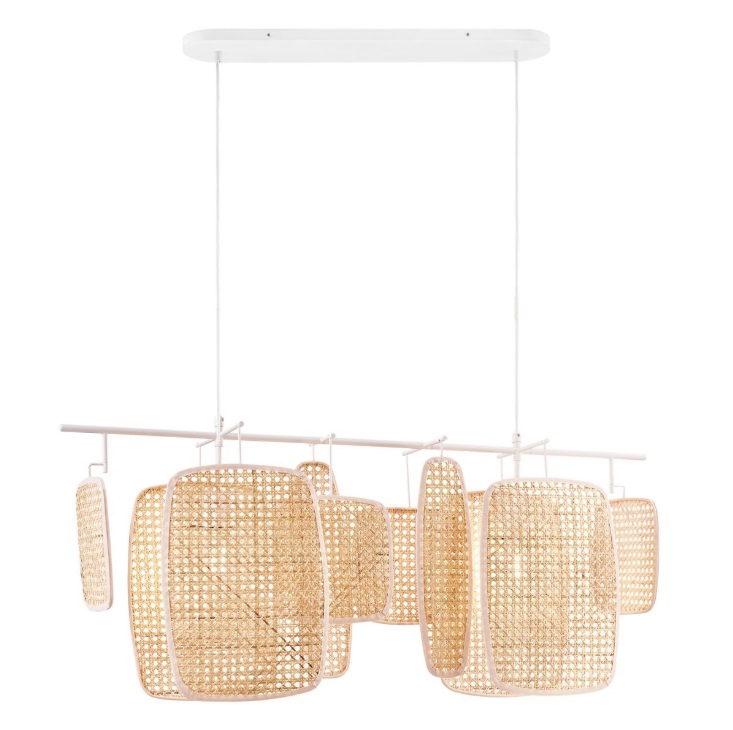 Wyprzedaż! Stylowa podłużna lampa wisząca Boho Bali z rattanowym kloszem