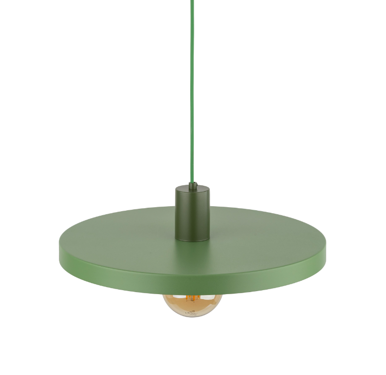 Zielona wisząca lampa Sila 40 z płaskim kloszem
