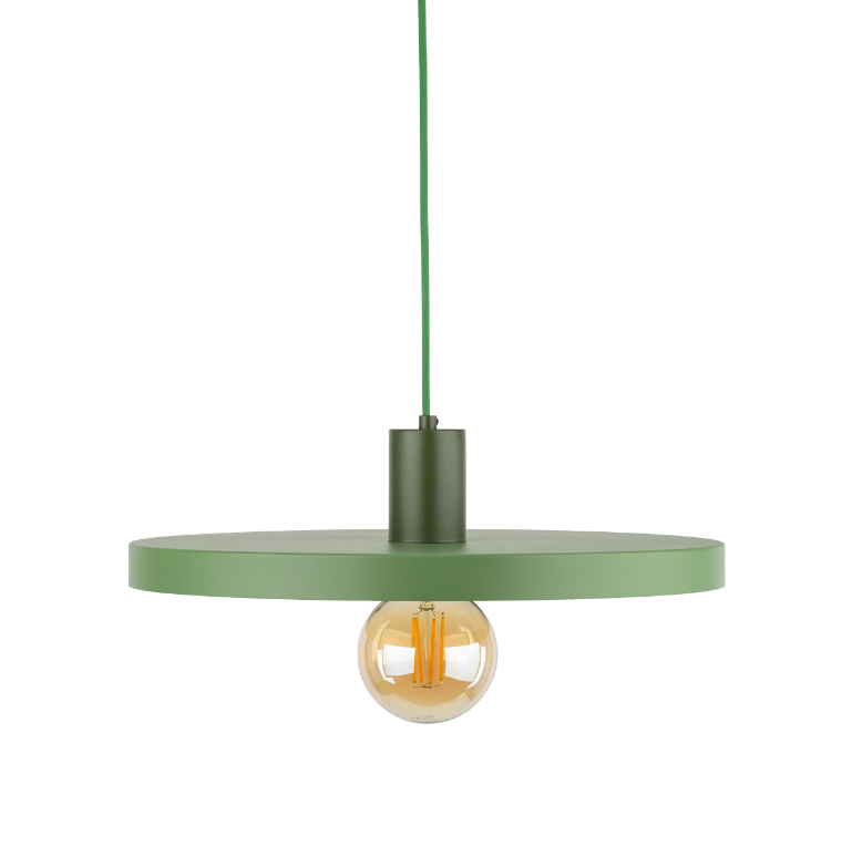 Zielona wisząca lampa Sila 40 z płaskim kloszem