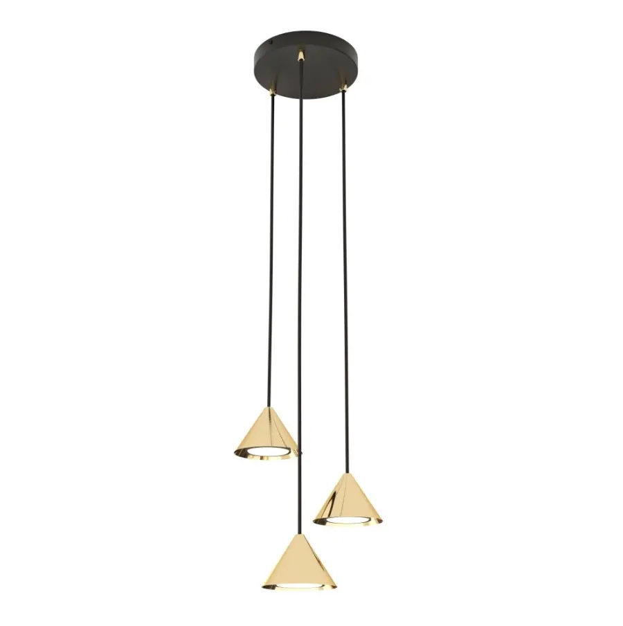 Złota lampa wisząca 3-punktowa małe stożki - Emibig Elit 3 Premium